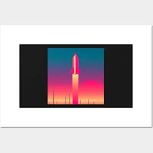 Simple synthwave rocket launch Posters and Art